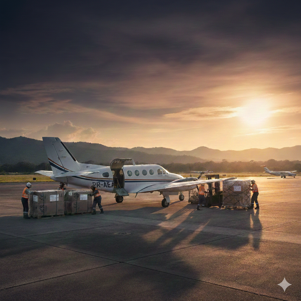 Transporte de Carga Aérea: quando faz sentido para sua empresa? Quando o prazo é crítico e a carga não pode esperar, o transporte de carga aérea se torna uma solução estratégica para empresas de todos os portes. Em vez de depender apenas do transporte rodoviário, sua operação passa a contar com voos sob medida, conectando rapidamente qualquer região do Brasil.