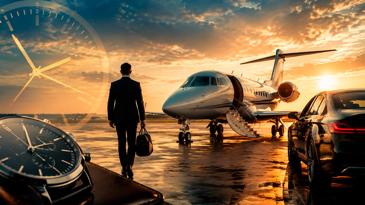 Jato executivo em aeroporto representando o tempo de contratação de táxi aéreo e a agilidade dos voos particulares no Brasil
